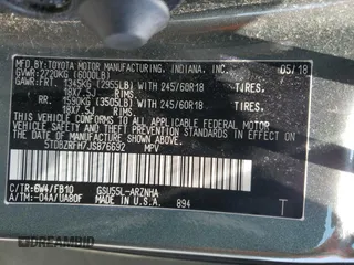 2018 Toyota Highlander LE with VIN 5TDBZRFH7JS876692, listed as a Copart auction lot 63097325 with 95,080 mi miles and Salvage title. Bid and sale history available at DreamBid. Image 14.