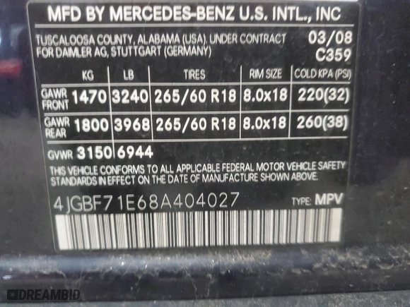 2008 Mercedes-Benz GL-Class 4.6L with VIN 4JGBF71E68A404027, listed as a Copart auction lot 54471555 with 206,041 mi miles and Clean Title. Bid and sale history available at carsss.com. Image 13.