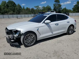 2020 Genesis G70 2.0T with VIN KMTG34LA5LU064227, listed as a Copart auction lot 59328375 with 77,287 mi miles and Salvage title. Bid and sale history available at DreamBid. Image 1.