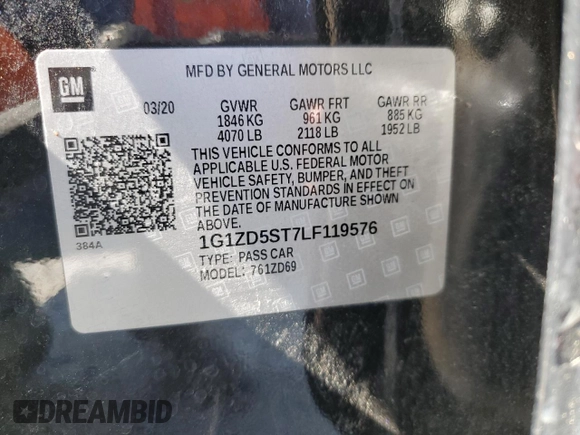 2020 Chevrolet Malibu LT with VIN 1G1ZD5ST7LF119576, listed as a Copart auction lot 50275775 with 199,037 mi miles and Salvage Title. Bid and sale history available at DreamBid. Image 12.