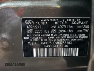 2021 Hyundai Ioniq SE z VIN KMHC75LC9MU258183, wystawiony jako Copart lot #55241505 z przebiegiem 93 854 mil mil oraz Szkody całkowita. Historia ofert i sprzedaży dostępna na DreamBid. Obrazek 12.