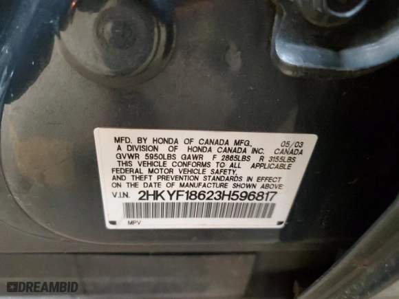 2003 Honda Pilot EX with VIN 2HKYF18623H596817, listed as a Copart auction lot 46070775 with 256,451 mi miles and Salvage Title. Bid and sale history available at carsss.com. Image 15.
