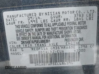 2014 Nissan Sentra S with VIN 3N1AB7AP5EL686391, listed as a IAAI auction lot 41693438 with 254,465 mi miles and . Bid and sale history available at DreamBid. Image 9.