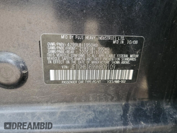 2009 Subaru Impreza i z VIN JF1GH61699H809109, wystawiony jako Copart lot #52859305 z przebiegiem 125 084 mil mil oraz Szkoda całkowita • Salvage title. Historia ofert i sprzedaży dostępna na DreamBid. Obrazek 12.