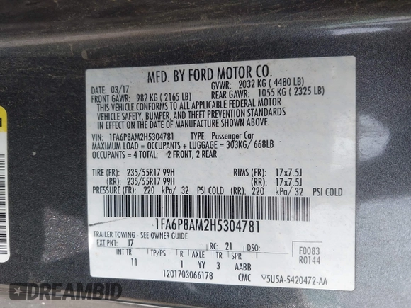 2017 Ford Mustang V6 с VIN 1FA6P8AM2H5304781, выставлен на аукционе IAAI как лот 42063479 с пробегом 160 885 миль миль и . История ставок и продаж доступна на DreamBid. Изображение 9.