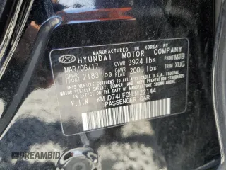 2017 Hyundai Elantra SE with VIN KMHD74LF0HU422144, listed as a Copart auction lot 58440525 with 71,691 mi miles and Salvage title. Bid and sale history available at DreamBid. Image 12.