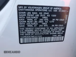 2021 Volkswagen Atlas SE with VIN 1V2PE2CA1MC237020, listed as a Copart auction lot 52083335 with 45,978 mi miles and Salvage title. Bid and sale history available at DreamBid. Image 15.
