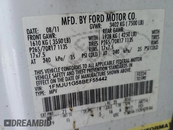 2011 Ford Expedition XL z VIN 1FMJU1G58BEF55442, wystawiony jako Copart lot #45196775 z przebiegiem 165 203 mil mil oraz Czysty tytuł • Clean title. Historia ofert i sprzedaży dostępna na DreamBid. Obrazek 13.