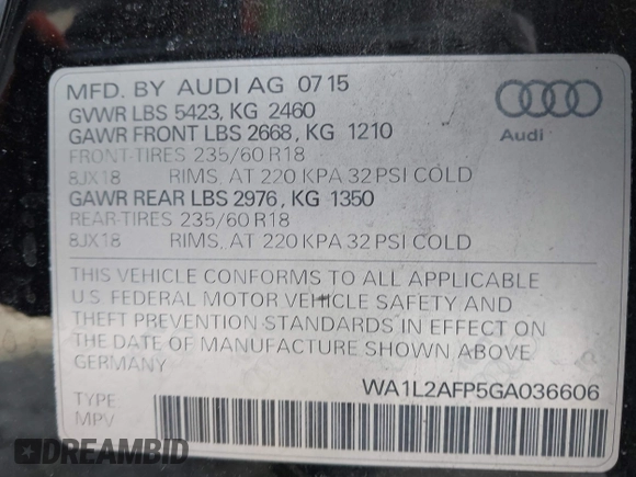 2016 Audi Q5 Premium Plus with VIN WA1L2AFP5GA036606, listed as a IAAI auction lot 41696026 with 102,893 mi miles. Bid and sale history available at carsss.com. Image 9.
