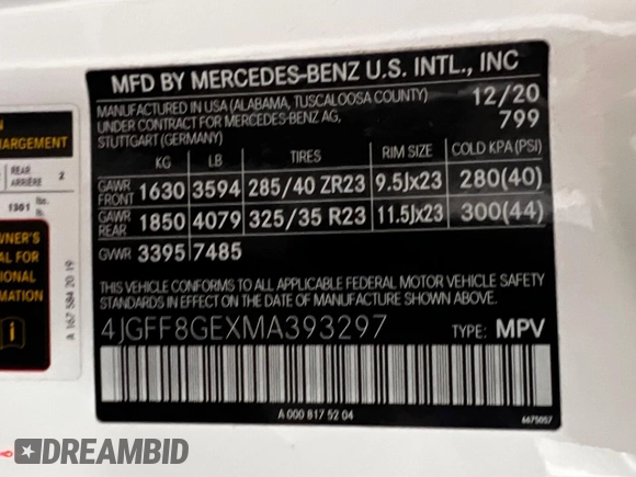 2021 Mercedes-Benz GLS 580 with VIN 4JGFF8GEXMA393297, listed as a Copart auction lot 66509815 with 30,008 mi miles and Clean title. Bid and sale history available at DreamBid. Image 10.