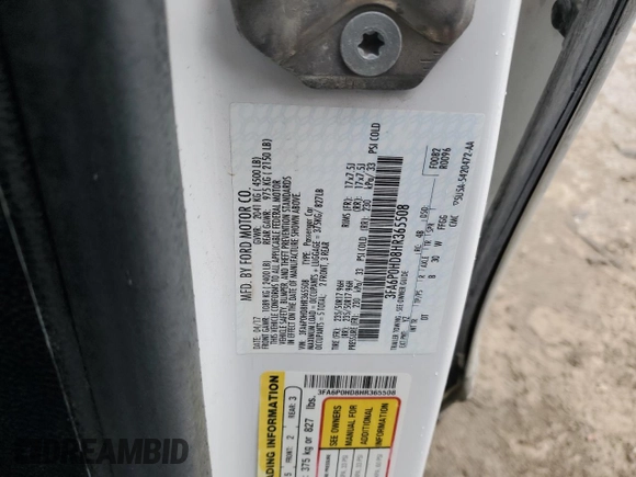 2017 Ford Fusion SE with VIN 3FA6P0HD8HR365508, listed as a Copart auction lot 49132585 with 76,515 mi miles and Salvage Title. Bid and sale history available at DreamBid. Image 12.
