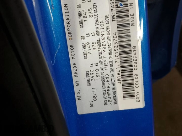 2012 Mazda Mazda3 i Touring with VIN JM1BL1L71C1523704, listed as a Copart auction lot 51067015 with 155,222 mi miles and Salvage Title. Bid and sale history available at carsss.com. Image 12.