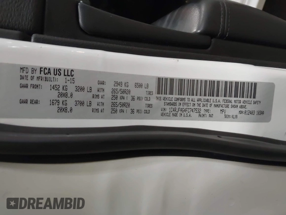 2015 Jeep Grand Cherokee Laredo with VIN 1C4RJFAG4FC747532, listed as a IAAI auction lot 41764541 with 196,385 mi miles. Bid and sale history available at carsss.com. Image 9.