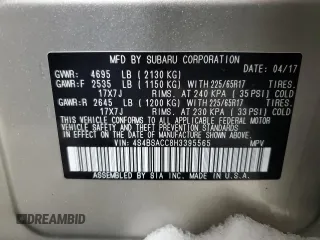 2017 Subaru Outback Premium with VIN 4S4BSACC8H3395565, listed as a Copart auction lot 45200505 with 104,045 mi miles and Salvage Title. Bid and sale history available at DreamBid. Image 14.