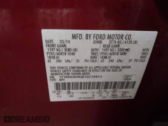 2014 Ford Explorer XLT with VIN 1FM5K8D82EGC13413, listed as a IAAI auction lot 41583376 with 138,890 mi miles and . Bid and sale history available at carsss.com. Image 9.