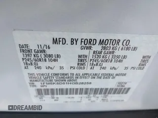 2017 Ford Explorer XLT z VIN 1FM5K8D81HGB28258, wystawiony jako IAAI lot #42613757 z przebiegiem 89 694 mil mil oraz . Historia ofert i sprzedaży dostępna na DreamBid. Obrazek 9.