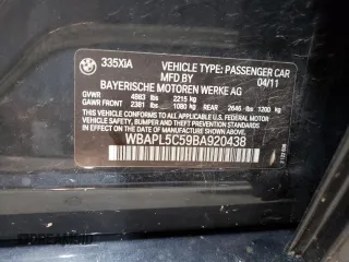 2011 BMW 3 Series 335i xDrive with VIN WBAPL5C59BA920438, listed as a Copart auction lot 59938245 with 146,606 mi miles and Clean title. Bid and sale history available at DreamBid. Image 12.