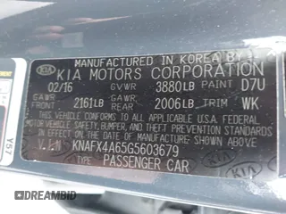2016 Kia Forte LX with VIN KNAFX4A65G5603679, listed as a IAAI auction lot 42061229 with 89,413 mi miles. Bid and sale history available at carsss.com. Image 9.