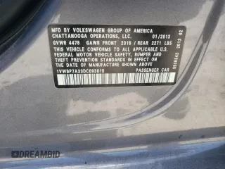 2013 Volkswagen Passat SE with VIN 1VWBP7A33DC093815, listed as a Copart auction lot 58043715 with 120,893 mi miles and Salvage title. Bid and sale history available at DreamBid. Image 12.