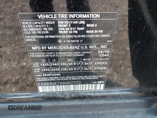 2006 Mercedes-Benz M 350 with VIN 4JGBB86E76A007773, listed as a IAAI auction lot 42517497 with 109,597 mi miles and . Bid and sale history available at DreamBid. Image 9.