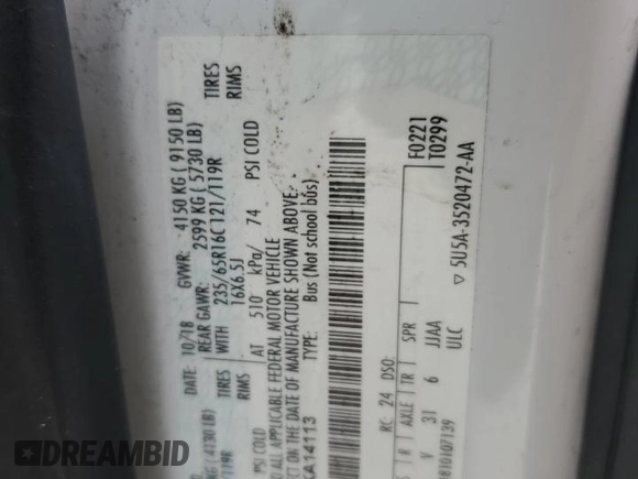 2019 Ford Transit Passenger XL with VIN 1FBAX2XG1KKA14113, listed as a Copart auction lot 41921515 with 66,012 mi miles and Non Repairable. Bid and sale history available at carsss.com. Image 15.