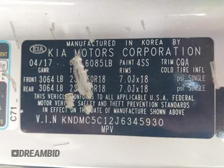 2018 Kia Sedona EX with VIN KNDMC5C12J6345930, listed as a IAAI auction lot 42008064 with 214,465 mi miles and . Bid and sale history available at carsss.com. Image 9.