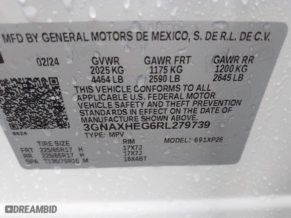 2024 Chevrolet Equinox LS with VIN 3GNAXHEG6RL279739, listed as a IAAI auction lot 41729677 with 10,027 mi miles. Bid and sale history available at carsss.com. Image 9.