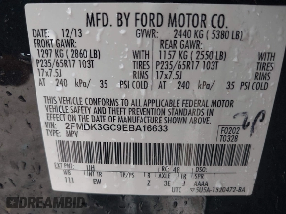 2014 Ford Edge SE с VIN 2FMDK3GC9EBA16633, выставлен на аукционе IAAI как лот 42320542 с пробегом 179 426 миль миль и . История ставок и продаж доступна на DreamBid. Изображение 9.