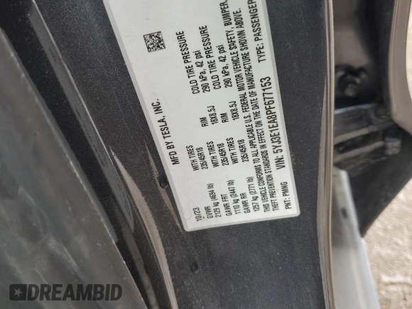 2023 Tesla Model 3 with VIN 5YJ3E1EA8PF677153, listed as a Copart auction lot 51065165 with 27,088 mi miles and Salvage Title. Bid and sale history available at carsss.com. Image 15.