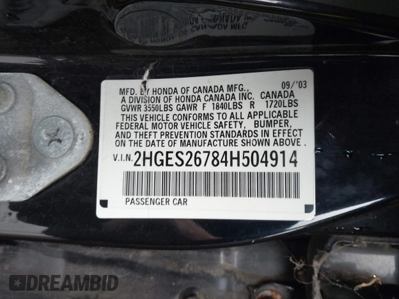 2004 Honda Civic EX с VIN 2HGES26784H504914, выставлен на аукционе IAAI как лот 42243919 с пробегом 153 633 миль миль и . История ставок и продаж доступна на DreamBid. Изображение 9.