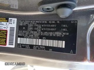 2024 Toyota Sienna XLE с VIN 5TDJSKFCXRS124248, выставлен на аукционе Copart как лот 56404925 с пробегом Не указан миль и Списание • Salvage title. История ставок и продаж доступна на DreamBid. Изображение 13.