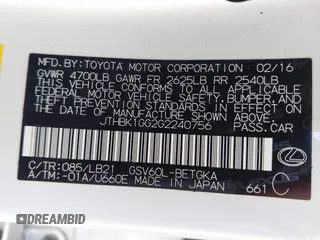 2016 Lexus ES 330 with VIN JTHBK1GG2G2240756, listed as a IAAI auction lot 42206724 with 139,956 mi miles and . Bid and sale history available at DreamBid. Image 9.