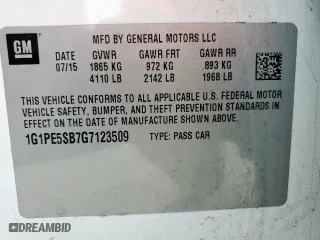 2016 Chevrolet Cruze Limited LT with VIN 1G1PE5SB7G7123509, listed as a Copart auction lot 45837585 with 124,291 mi miles and Salvage Title. Bid and sale history available at carsss.com. Image 12.