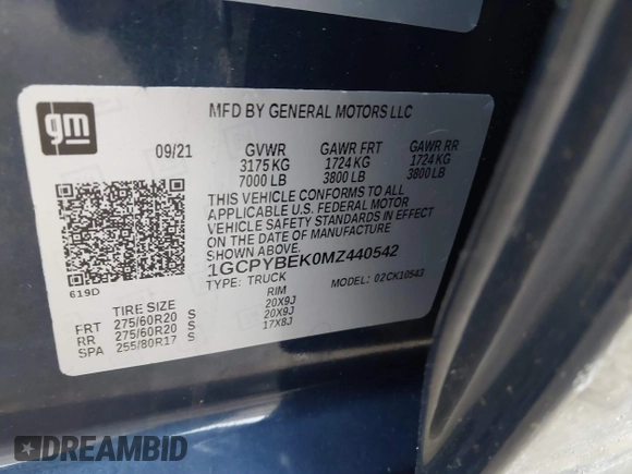 2021 Chevrolet Silverado 1500 Custom with VIN 1GCPYBEK0MZ440542, listed as a IAAI auction lot 41209792 with 40,302 mi miles and . Bid and sale history available at DreamBid. Image 9.