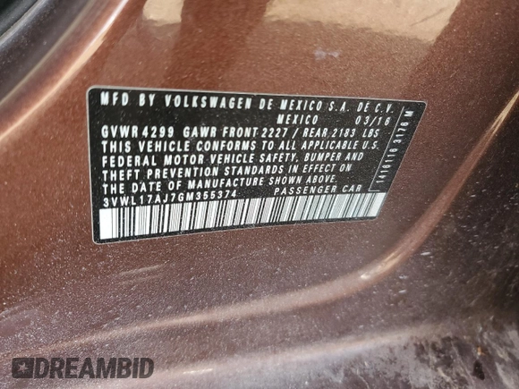 2016 Volkswagen Jetta SEL with VIN 3VWL17AJ7GM355374, listed as a Copart auction lot 53787675 with 182,432 mi miles and Salvage title. Bid and sale history available at DreamBid. Image 12.
