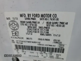 2014 Ford F-150 XL с VIN 1FTFW1ET9EFA50112, выставлен на аукционе Copart как лот 58572825 с пробегом 336 892 миль миль и На запчасти • Non repairable. История ставок и продаж доступна на DreamBid. Изображение 13.