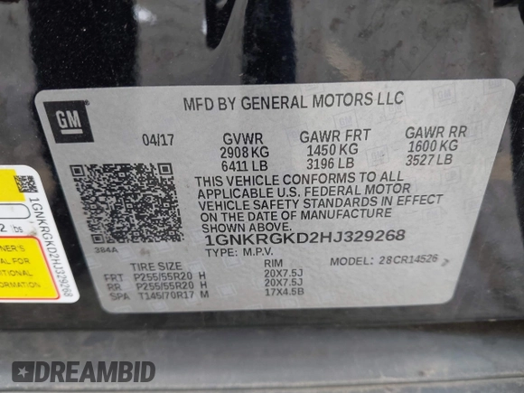 2017 Chevrolet Traverse LT with VIN 1GNKRGKD2HJ329268, listed as a IAAI auction lot 42153471 with Not Provided miles and . Bid and sale history available at DreamBid. Image 9.