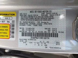 2017 Ford Fusion S with VIN 3FA6P0G71HR150774, listed as a IAAI auction lot 41847045 with 97,599 mi miles. Bid and sale history available at carsss.com. Image 9.