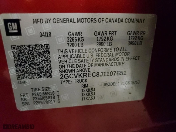 2018 Chevrolet Silverado 1500 LT with VIN 2GCVKREC8J1107651, listed as a Copart auction lot 47135865 with 54,899 mi miles and Salvage Title. Bid and sale history available at carsss.com. Image 14.