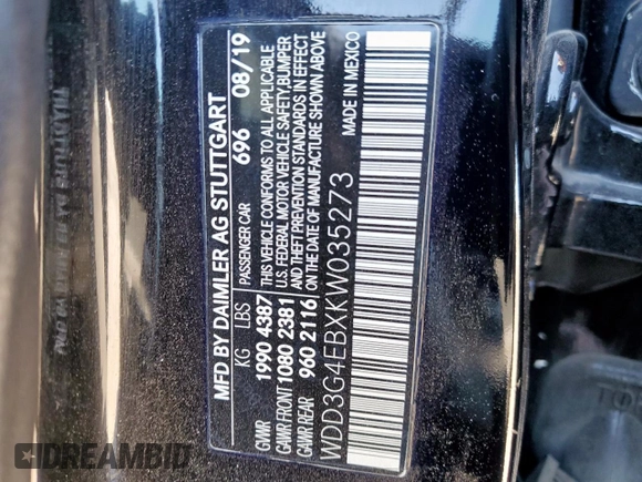 2019 Mercedes-Benz A 220 with VIN WDD3G4EBXKW035273, listed as a Copart auction lot 49986085 with 80,045 mi miles and Salvage Title. Bid and sale history available at DreamBid. Image 15.