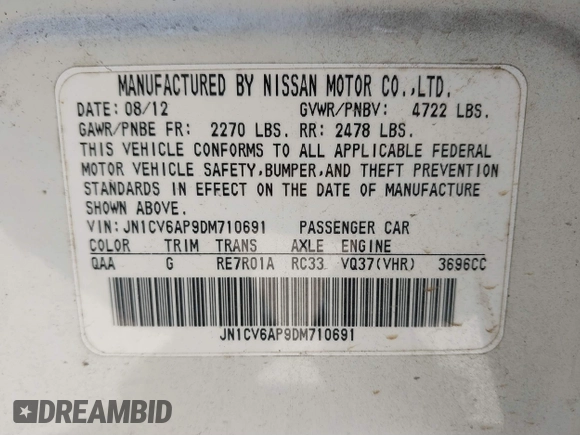 2013 Infiniti G37 Journey with VIN JN1CV6AP9DM710691, listed as a IAAI auction lot 41481121 with 160,214 mi miles and . Bid and sale history available at DreamBid. Image 9.