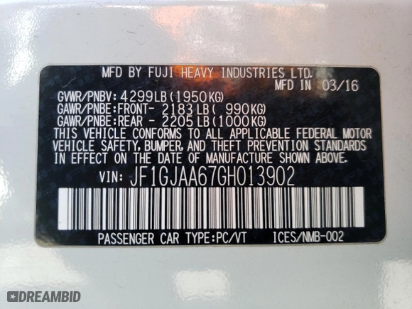 2016 Subaru Impreza Sedan with VIN JF1GJAA67GH013902, listed as a Copart auction lot 48982745 with 150,047 mi miles and Salvage Title. Bid and sale history available at carsss.com. Image 15.