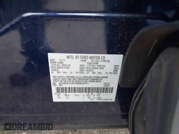 2016 Ford Edge SEL with VIN 2FMPK3J97GBB02701, listed as a IAAI auction lot 41104784 with 95,510 mi miles. Bid and sale history available at carsss.com. Image 9.