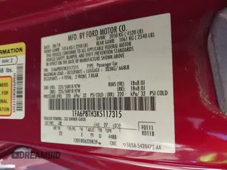 2019 Ford Mustang EcoBoost with VIN 1FA6P8TH3K5117315, listed as a IAAI auction lot 41542245 with Not Provided miles and . Bid and sale history available at carsss.com. Image 9.