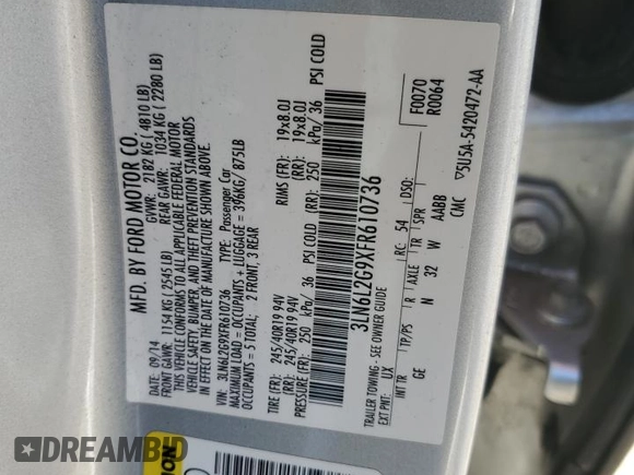 2015 Lincoln MKZ z VIN 3LN6L2G9XFR610736, wystawiony jako Copart lot #80662274 z przebiegiem 101 441 mil mil oraz Szkoda całkowita • Salvage title. Historia ofert i sprzedaży dostępna na DreamBid. Obrazek 14.
