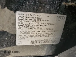 2022 Audi SQ5 Premium Plus with VIN WA1B4AFY1N2109055, listed as a Copart auction lot 66875913 with 13,311 mi miles. Bid and sale history available at carsss.com. Image 14.