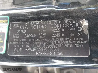 2009 Kia Optima LX with VIN KNAGE228895356661, listed as a IAAI auction lot 41821857 with 124,692 mi miles. Bid and sale history available at carsss.com. Image 9.