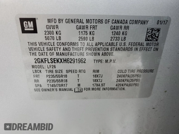 2017 GMC Terrain SLE with VIN 2GKFLSEKXH6291962, listed as a Copart auction lot 86715484 with 76,692 mi miles and Salvage Title. Bid and sale history available at DreamBid. Image 12.