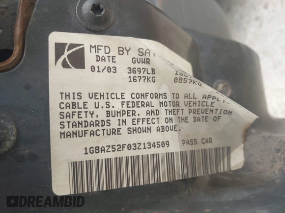2003 Saturn ION ION 2 z VIN 1G8AZ52F03Z134509, wystawiony jako IAAI lot #42286330 z przebiegiem 250 002 mil mil oraz . Historia ofert i sprzedaży dostępna na DreamBid. Obrazek 9.