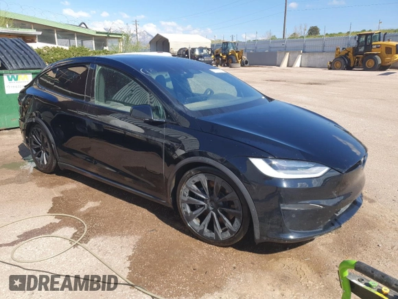 2022 Tesla Model X with VIN 7SAXCDE55NF341925, listed as a Copart auction lot 47607595 with Not Provided miles and Salvage Title. Bid and sale history available at DreamBid. Image 4.